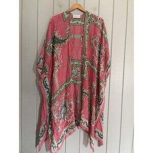 One Hundred Stars Kimono Pink Green Longline Lightweight Viscose Modal